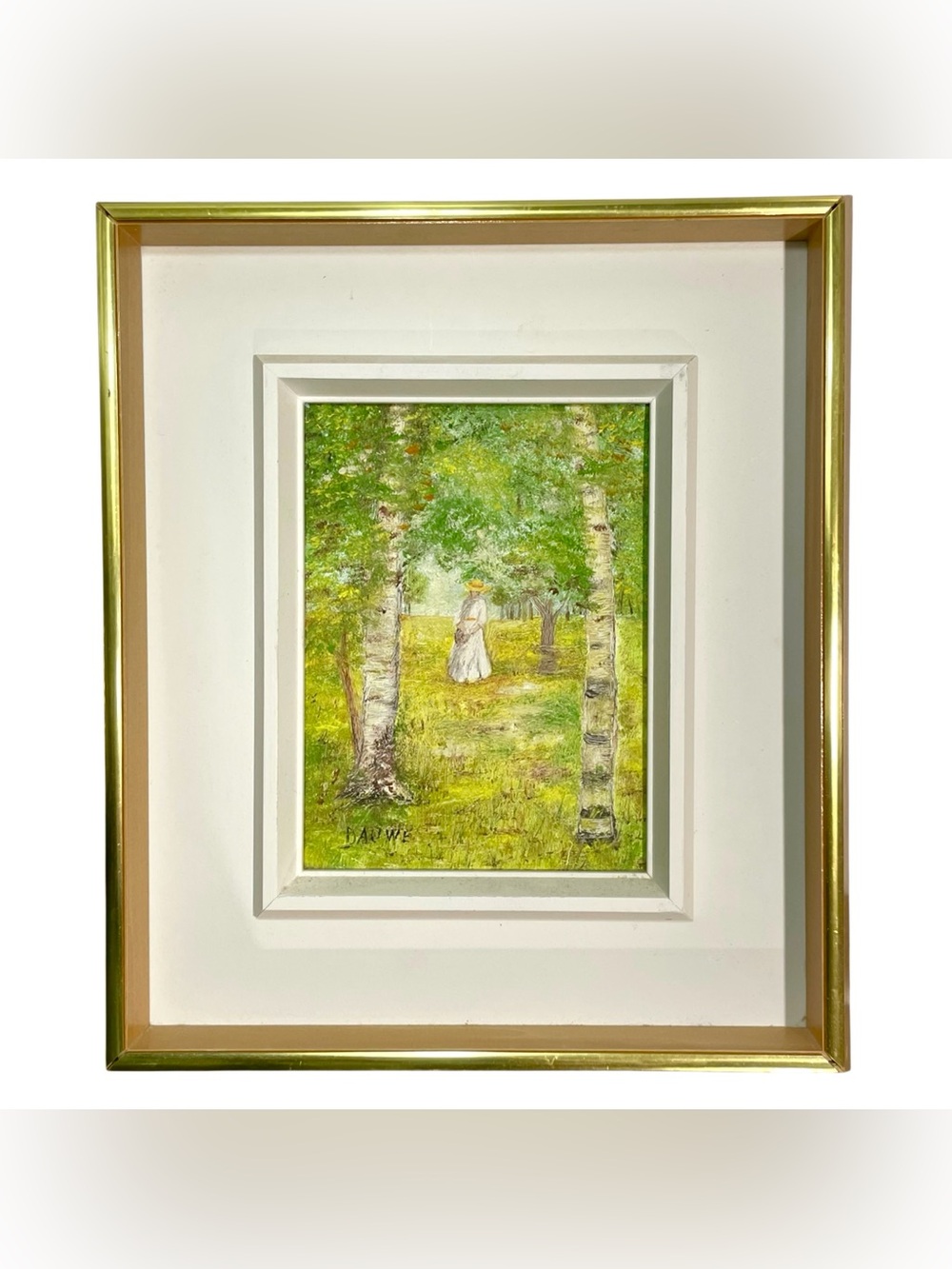 Vintage 1990s Dauwe Signed Impressionism Original Oil Painting on Canvas Framed